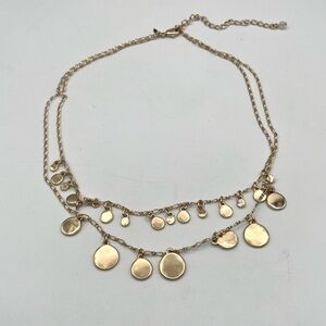 Vintage Gold Tone Boho Dainty Coin Circle Charm Double Strand AdjustableNecklace